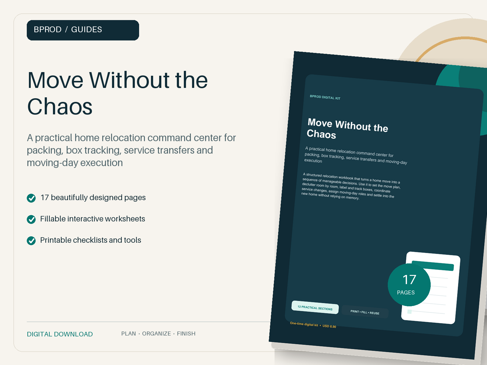 BPROD Guides editorial cover of the Move Without the Chaos moving workbook